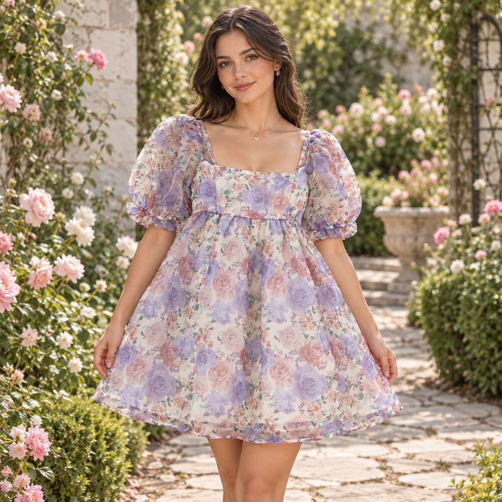 Audrey Parks Francesca's Dress S Floral Valney Puff Sleeve Babydoll Mini Cottage